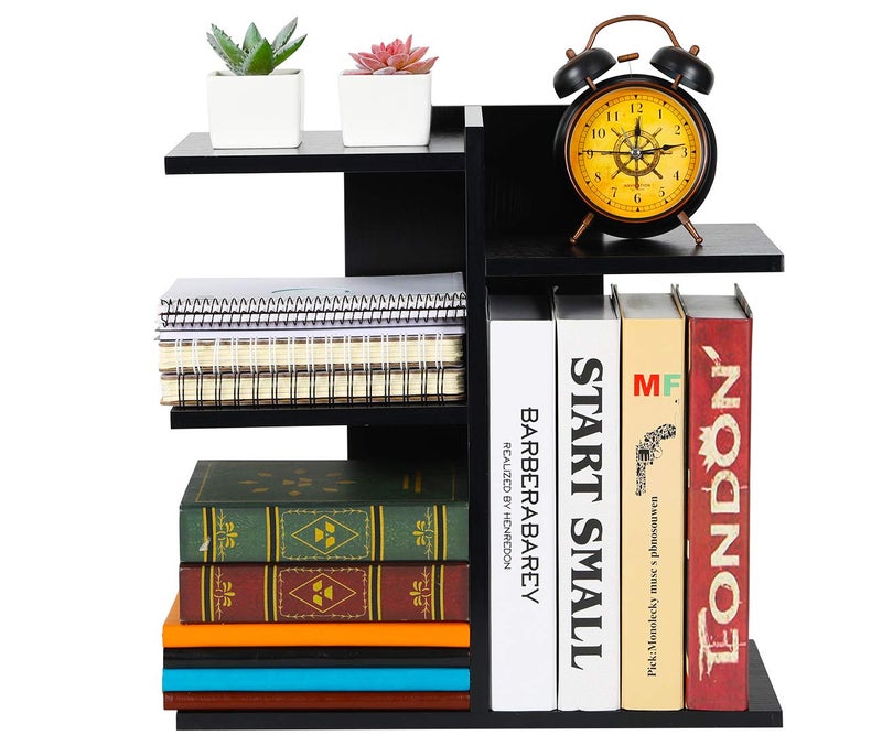 PAG Wood Desktop Shelf Small Bookshelf Desk Supplies Organizers and Accessories Storage Display Rack Office Decor for Women, Black - Image 2